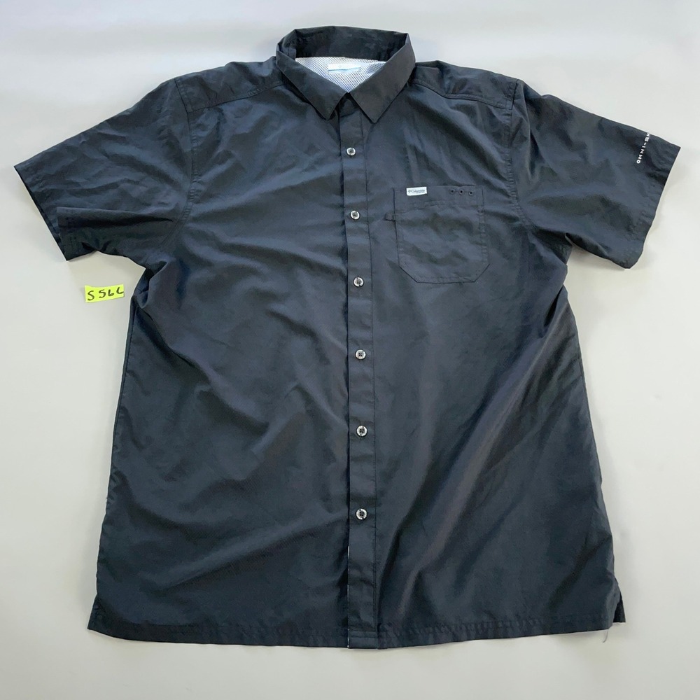 Columbia PFG Mens Large Black Short Sleeve Button Down Fishing Shirt Omni-Shade